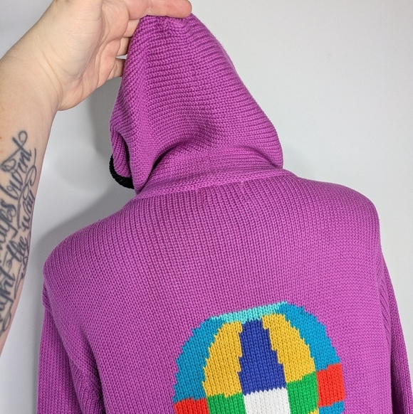 Vintage Allen Innovation Purple Knit Hot Air Balloon Zip Up Hoodie Sweater XXL - Picture 5 of 8